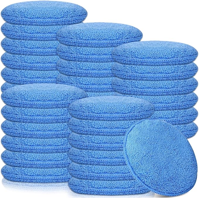 Tanlade 24 Pcs Car Detailing Microfiber Applicator Pad Wax Applicator Wash Microfiber Pads, 5 Inch Diameter (Blue)