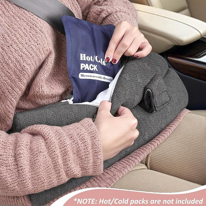 Seat Belt Pillow Post-Surgery – with Ice/Hot Pocket for C-Section, for Chest/Heart Travel, Grey
