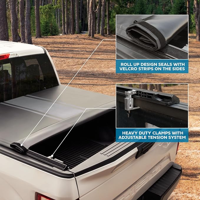 Racing Stripe Tonneau Cover for Ford F-150 2015-2026 5.5 ft Bed, All-Weather Soft Roll-Up Truck Bed Cover Striped, Fits Lightning Years 2015 2016 2017 2018 2019 2020 2021 2022 2023 2024 2025 2026