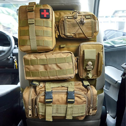 BXBXHD 6 Pack Tactical Truck Organizer Back Seat Storage Car Seat Storage Bag Molle Panels for vehicles, Car and SUV with Lots of Handy Compartments (Khaki)