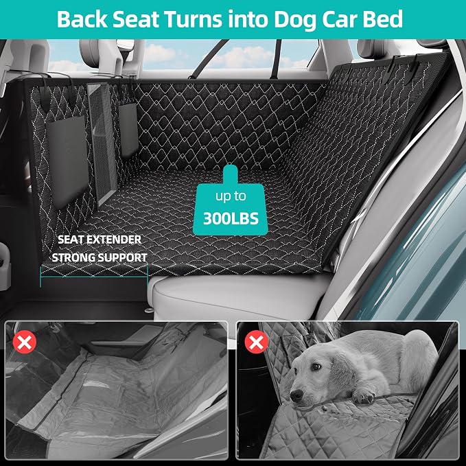 petalage Dog Truck Seat Cover for Back Seat, Hard Bottom Pet Hammock for Car, Bed Extender for 2-4 Large Dogs, Waterproof Seat Protector, Universal XL Size Fits for Crew Cab Truck, SUV, Black