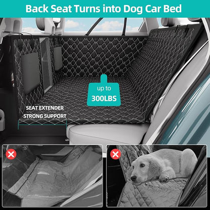 petalage Dog Truck Seat Cover for Back Seat, Hard Bottom Pet Hammock for Car, Bed Extender for 2-4 Large Dogs, Waterproof Seat Protector, Universal XL Size Fits for Crew Cab Truck, SUV, Black