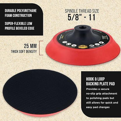 Dura-Gold Pro Series 6" Super Soft Flexible Edge Polishing Buffing Hook and Loop Backing Pad, 5/8" - 11 Threads - Rotary Polisher Buffer Backup Pad, Attach Foam Wool Buff Pads Automotive Car Detailing
