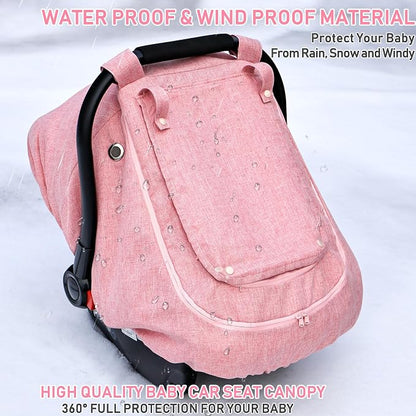 Waterproof Baby Car Seat Cover，YVMVDV Patented Pink Cold Weather Carseat Cover for Babies,Infant Car Seat Cover Canopy for Girls, Windproof Car Seat Canopy for Girls, Keeps Babies Warm and Cozy