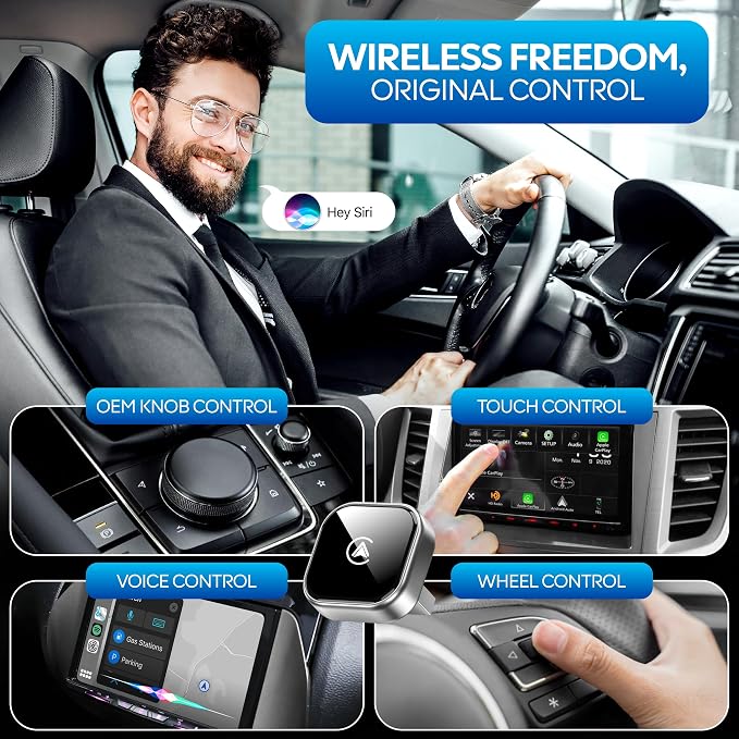 Wireless Apple CarPlay Adapter - Upgraded 2026 Android Auto Adapter Having (2.4GHz+5.8GHz) Connection - Supports Both iPhone (iOS 10+) Android (11+), 2-in-1 Wired to Wireless Plug and Play
