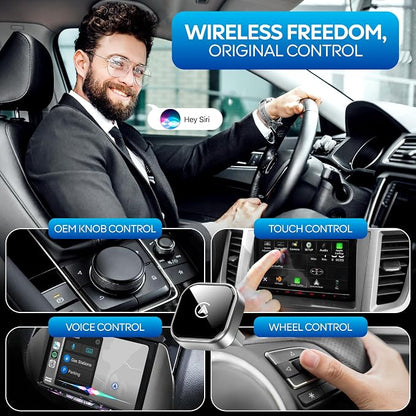 Wireless Apple CarPlay Adapter - Upgraded 2026 Android Auto Adapter Having (2.4GHz+5.8GHz) Connection - Supports Both iPhone (iOS 10+) Android (11+), 2-in-1 Wired to Wireless Plug and Play