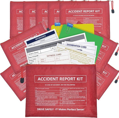10 Pack Waterproof Vehicle Accident Report Kit in Vinyl Pouch 6.9 * 9.3inch Car Accident Kit Driver's Vehicle Inspection Report Helps Drivers Collect Organize and Report Vehicle Accident Information