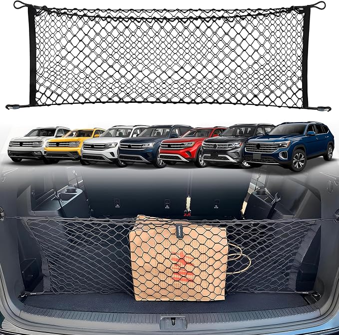 Envelope Style Automotive Elastic Trunk Mesh Cargo Net for Volkswagen Atlas 2017-2024 - Premium Trunk Organizers and Storage - Luggage Net for Crossover - Best Car Organizer for Volkswagen Atlas