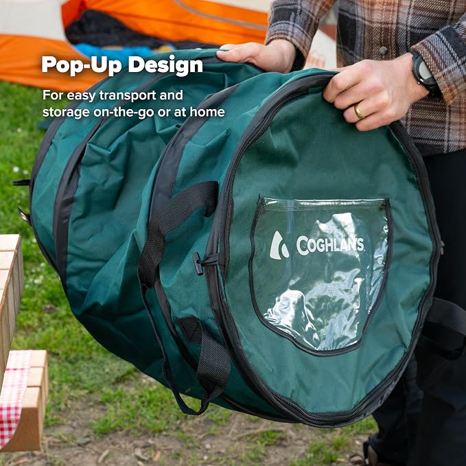 Coghlan's Deluxe Durable Pop-Up Trash Can – Collapsible Garbage Bin with Zippered Lid, Bag Clips, and Anchoring Points for Camping, Home, and Outdoor Use – 29.5 Gallon