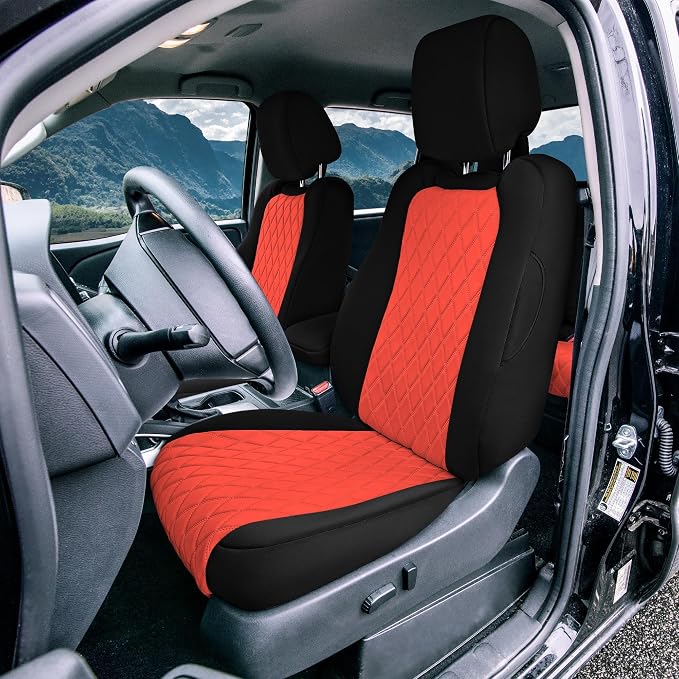 FH Group Custom Fit Car Seat Covers Specifically Made for 2022-2026 Nissan Frontier, Full Set Red Ultraflex Neoprene Waterproof Automotive Seat Covers for Pickup Truck, Nissan Accessories