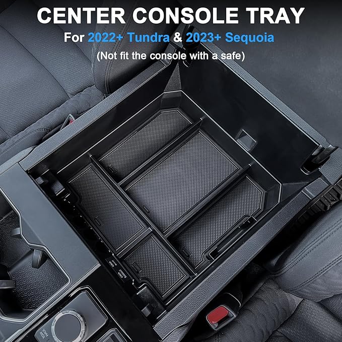 TOPINSTALL 5 Compartments Console Organizer Compatible with 2022-2026 Toyota Tundra/Sequoia 2023-2026, Plastic Armrest Storage Box Full Size Tray (Not for the Console with Safe)