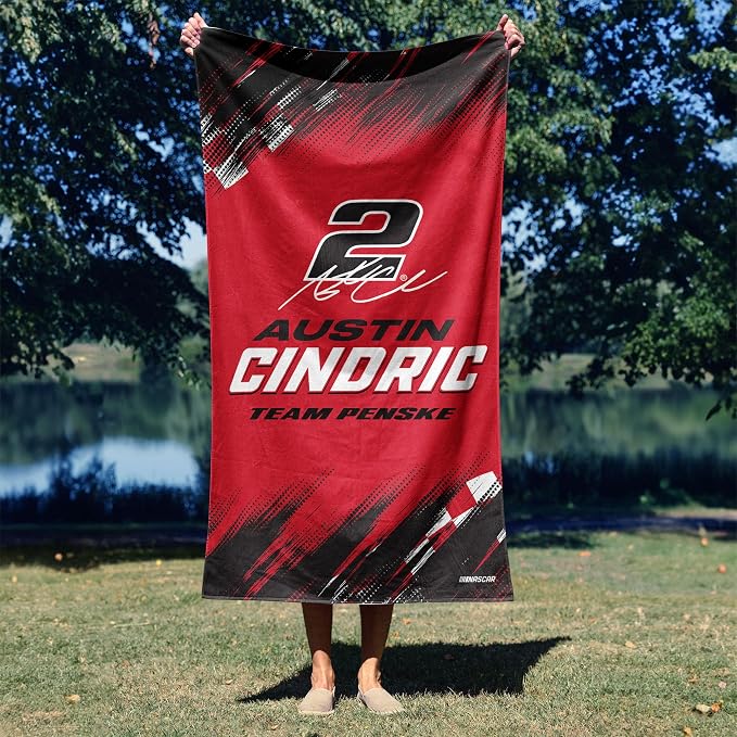 Northwest NASCAR Austin Cindric Simple Speed Beach Towel, Cotton Blend Lightweight Bath, Pool Swim Travel Fan Gear, 30 x 60 Inch