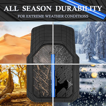 CAR PASS Rubber Floor Mats for Cars, Car Mats Full Sets DeepDish,Universal S~L Size Trim-to Fit Automotive Floor Mat for Truck Van SUV, Heavy Duty Waterproof All-Weather Floor liner Durable Black Blue
