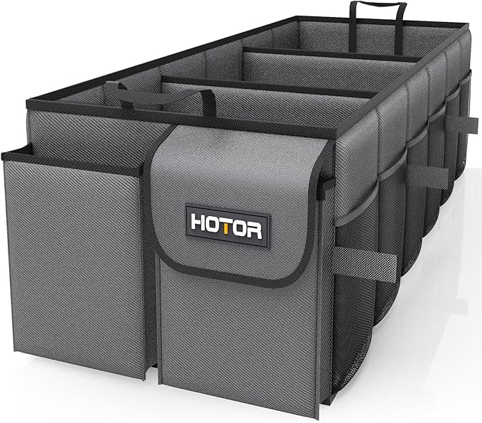 HOTOR Trunk Organizer for Car - Car Organizer, Foldable Trunk organizer for SUVs & Sedans, Sturdy Organization for Car Accessories, Tools, Sundries, Grey, 3 Compartments, 31.9"×12.6"×10.6"