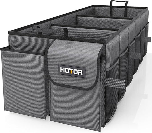 HOTOR Trunk Organizer for Car - Car Organizer, Foldable Trunk organizer for SUVs & Sedans, Sturdy Organization for Car Accessories, Tools, Sundries, Grey, 3 Compartments, 31.9"×12.6"×10.6"
