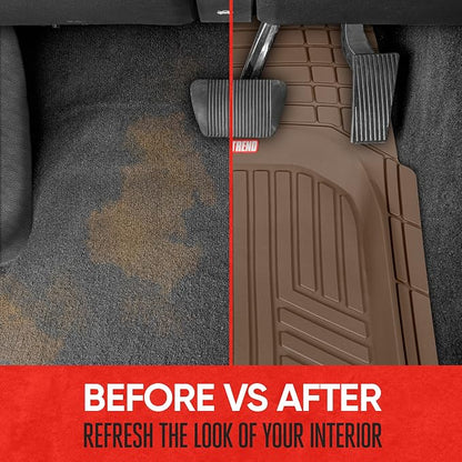 Motor Trend FlexToughXL DeepDish Floor Mats for Cars, Full Set All-Weather Rubber Automotive Floor Mats Waterproof Heavy Duty Car Mats Flexible Floor Liners for Car Truck Van SUV Car Floor Mat (Brown)