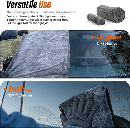 Car Drying Towel 1300 GSM, XL 24"x36", Microfiber Car Drying Towel, Twisted Loop Auto Drying Cloth, Ultra Absorbent, Fast Dry, Streak-Free Drying, Lint-Free & Scratch-Free, for Cars SUVs Trucks