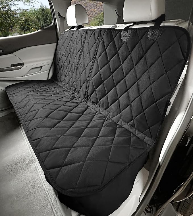 4Knines Dog Seat Cover for Back Seat, Heavy Duty Waterproof Rear Seat Protector for Small Trucks, SUV, Cars - Fits 60/40 Split Bench with Middle Seat Belt, Non-Slip Dog Backseat Cover (Regular, Black)