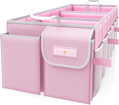 HOTOR Trunk Organizer for suv - Car Organizer, Foldable Trunk organizer for SUVs & Sedans, Sturdy Car Organization for Car Accessories, Tools, Sundries, Pink, 3 Compartments, 31.9"×12.6"×10.6"