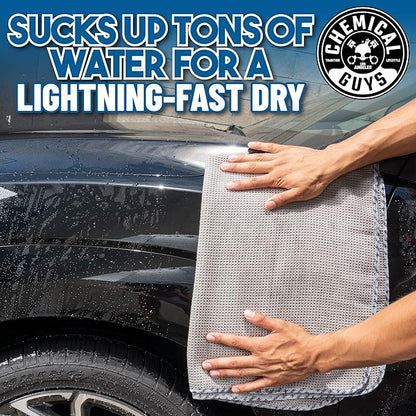Chemical Guys Waffle Weave Gray Matter Microfiber Drying Towel - 25" x 36",Premium Blend Microfiber Towel with Soft-Banded Edging for Scratch-Free Car Drying,Ultra Absorbent,(Pack of 12)