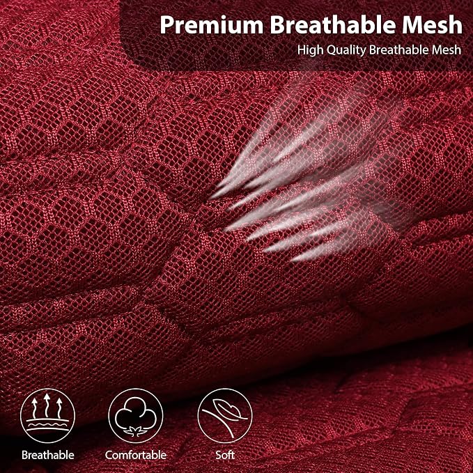CAR PASS 3D Foam Mesh Leather Seat Covers Full Set, Wine Red Breathable Mesh Faux Leather Seat Covers for Car, Universal Fit for SUVs Vans Sedan Trucks Automotive,Armrest Airbag Compatible, Burgundy