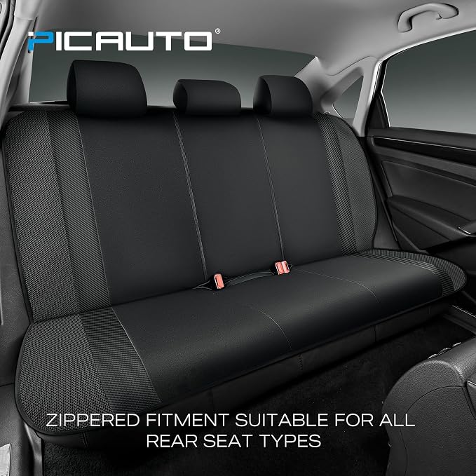PIC AUTO Car Seat Covers, High-Back Full Set Automotive Seat Covers, Front and Rear Bench - Sports Carbon Fiber Mesh Design, Universal Fit for Most Cars, SUVs, Trucks, Airbag Compatible (Gray)