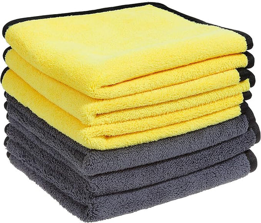 Premium Edgeless Microfiber Cleaning Cloths, 6 Pack| 12” x 12” All Purpose Hand Towels for Car Washing and Detailing, Housewares, Windows, Bathrooms, Electronics | Reusable Home & Auto Towel Set