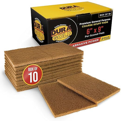 Dura-Gold Premium 6" x 9" Gold Coarse Scuff Pads, Box of 10 - Scuffing, Scouring, Sanding, Paint Primer Prep Adhesion Scratch - Surface Preparation For Automotive Car Auto Body Repair Woodworking Wood