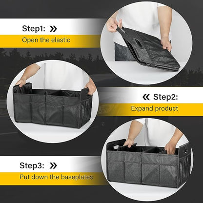 YSSOA Trunk Organizer for Car/SUV/Truck, Collapsible 2 Compartment Automotive Storage Box, 600D Waterproof Oxford Polyester 50L Travel Accessories, Anti-slip & Leak-proof, Black New