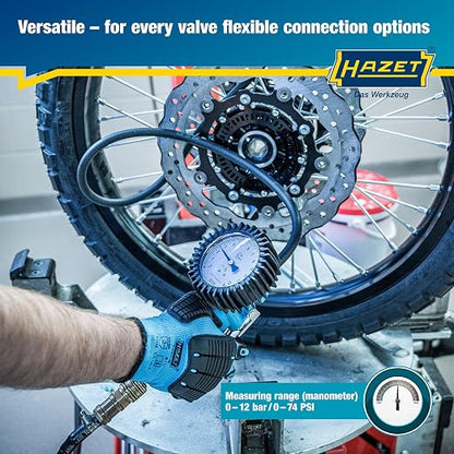 HAZET Tire Pressure Gauge 9041G-1 I Calibrated, Readable, Pressure Gauge Measuring Range: 0-145 Psi, Hose Length: 100cm/39.37 Inches, Pressure Gauge Diameter: 3.15 Inches I Tire Pressure Gauge
