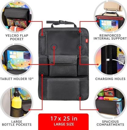 Helteko Car Seat Organizer, Ultra Version Kids Backseat Car Organizers and Storage, Waterproof Back Seat Protector Kick Mats with Tablet Holder 12" Car Accessories Interior, Gray, 2 Pack