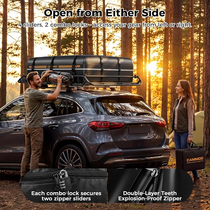 CAMMOO 64"x39" Roof Rack Basket, Removable Fairing & Support Bars for Kayaks/Long Gear, 20 Cu.Ft Waterproof Soft Bag+Lock+Net+Strap–200Lbs Capacity Car Roof Cargo Carrier for SUV Truck Camping