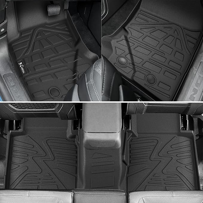 KARPAL Floor Mats for 2021-2026 Ford Bronco 4 Door (Not for Sport), Custom Fit TPE All Weather Ford Bronco Accessories 1st&2nd Row Floor Liner & Cargo Liner & Backrest Mat