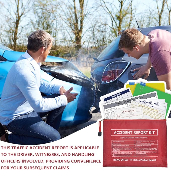 1 Pack Waterproof Vehicle Accident Report Kit in Vinyl Pouch 6.9 * 9.3inch Car Accident Kit Driver's Vehicle Inspection Report Helps Drivers Collect Organize and Report Vehicle Accident Information