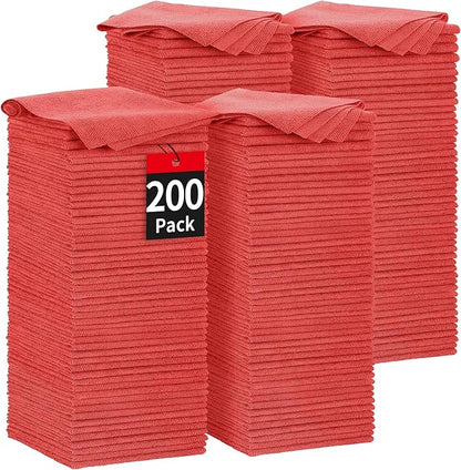 Microfiber Cleaning Cloth, 200 Pack Red Cleaning Rags Microfiber Towel Bulk Absorbent Lint-Free Wash Cloths, All-Purpose Towels for Cars, Shop, Automotive, Garage, Home & Kitchen