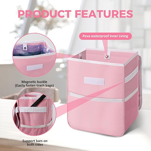 YSSOA Car Trash Can with Lid, Leak-Proof Organizer and Storage Bag, Adjustable and Portable Interior, Collapsible Multipurpose Garbage Bag, 2 Gallon, Pink
