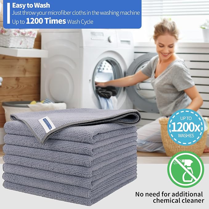 Microfiber Cleaning Cloth, Premium 8 Pack Cleaning Towels, Lint-Free Streak-Free Ultra Absorbent, 300GSM Reusable Microfiber Towel for Cars Shop Garage Home Kitchen, 12.6" x 12.6" Grey