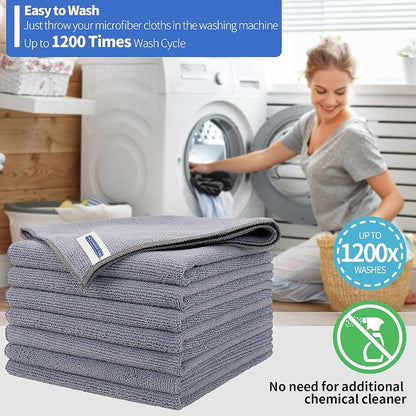 Microfiber Cleaning Cloth, Premium 8 Pack Cleaning Towels, Lint-Free Streak-Free Ultra Absorbent, 300GSM Reusable Microfiber Towel for Cars Shop Garage Home Kitchen, 12.6" x 12.6" Grey
