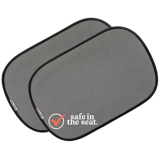Nuby x Safe in The Seat Pop-Open Car Sun Shades - 2 Piece Set - Static Cling Window Shades for Baby in Car - UV Protection, Easy Install, and Universal Fit