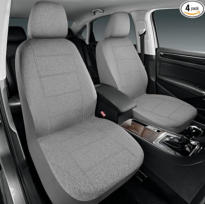 Road Comforts Car Seat Covers for Front Seat, Low Back Heavy Duty Breathable Flax Seat Protector, Airbag, Not Seat Belt Compatible, Washable Seat Cover Fits for Most Cars, Trucks, SUVs, Vans Gray