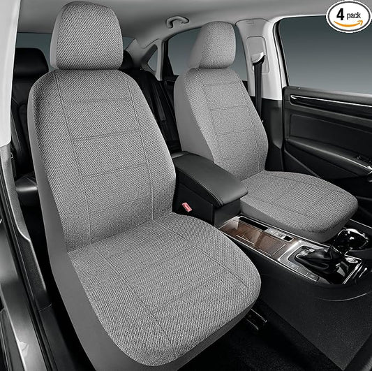 Road Comforts Car Seat Covers for Front Seat, Low Back Heavy Duty Breathable Flax Seat Protector, Airbag, Not Seat Belt Compatible, Washable Seat Cover Fits for Most Cars, Trucks, SUVs, Vans Gray