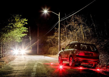 3 Pack LED Road Flares Kit - Flashing Warning Light Emergency Disc Beacon Roadside Flare Safety Light Magnetic Base for Car Truck Boat - Includes Batteries Screwdriver Gloves Storage Bag