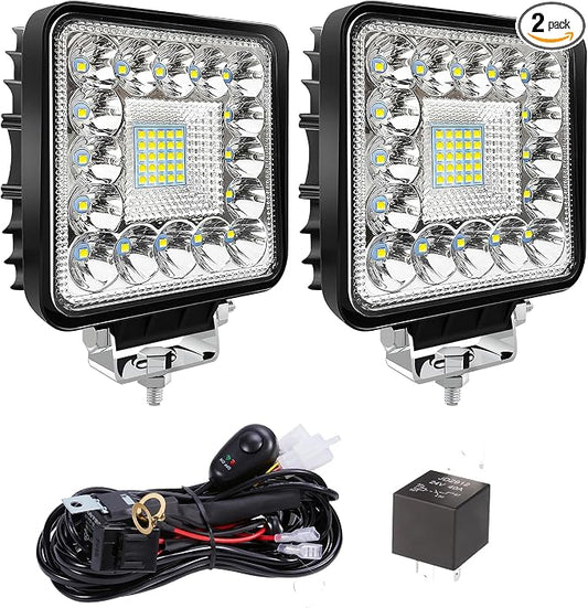 4 Inch LED Light Pods Bar with Wiring Harness, Cube LED Work Lights 120W 10000lm 2 Pack Off Road Lights for ATV UTV RV SUV SXS Tractor Truck Golf Cart Lawn Mower Go Cart, 12V 24V