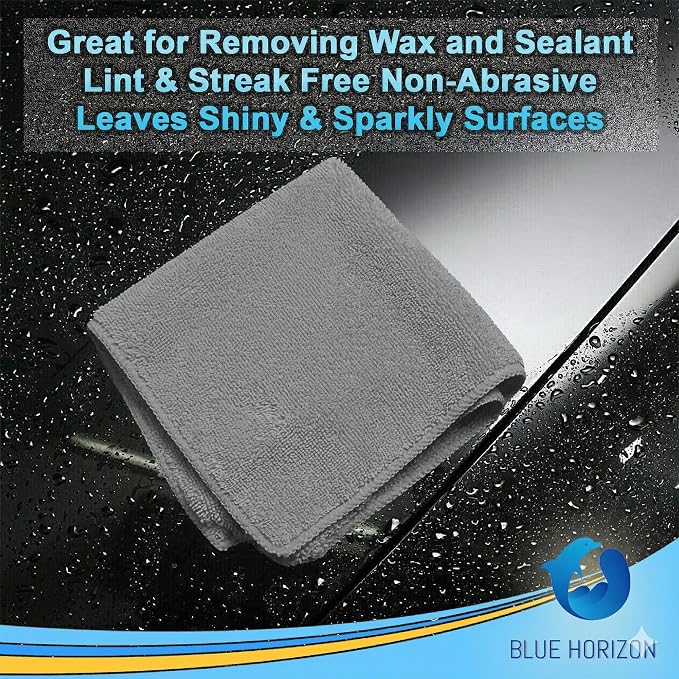 Blue Horizon Microfiber Cleaning Towels, Pack of 24, Ultra Soft Plush Washcloth, All Purpose Premium Microfiber Detailing Cleaning Cloths (16" x 16", Gray)