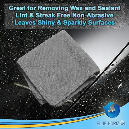 Blue Horizon Microfiber Cleaning Towels, Pack of 24, Ultra Soft Plush Washcloth, All Purpose Premium Microfiber Detailing Cleaning Cloths (16" x 16", Gray)