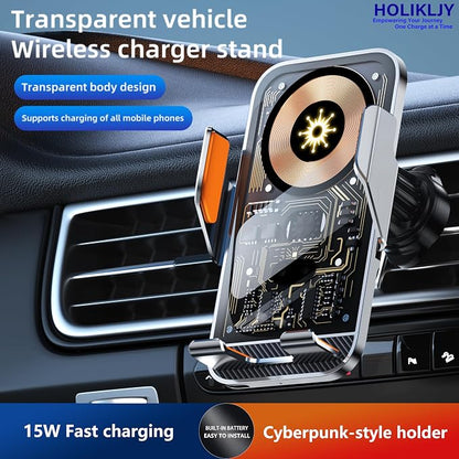 Wireless Car Phone Mount, 15W Fast Charging Car Phone Holder Charger Auto-Clamping 360 Dgrees Rotation Adjustable Air Vent Phone Mount Car Charger with luminous Logo for iPhone 16 15 14 13 S24 S23 S22