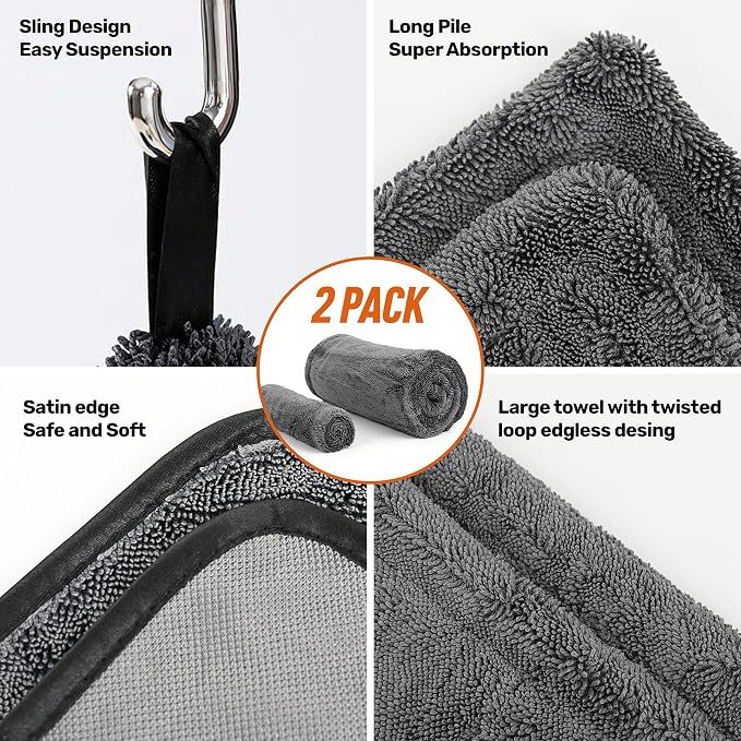 Car Drying Towel 1300 GSM, XL 24"x36", Microfiber Car Drying Towel, Twisted Loop Auto Drying Cloth, Ultra Absorbent, Fast Dry, Streak-Free Drying, Lint-Free & Scratch-Free, for Cars SUVs Trucks