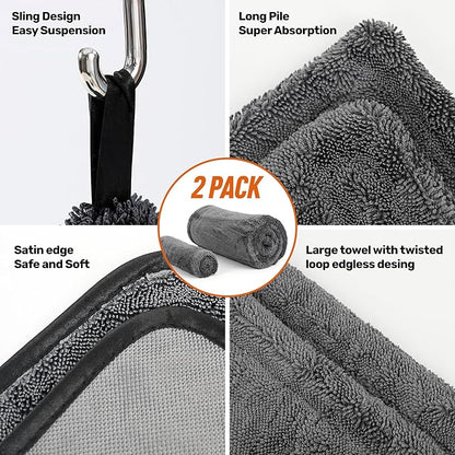 Car Drying Towel 1300 GSM, XL 24"x36", Microfiber Car Drying Towel, Twisted Loop Auto Drying Cloth, Ultra Absorbent, Fast Dry, Streak-Free Drying, Lint-Free & Scratch-Free, for Cars SUVs Trucks