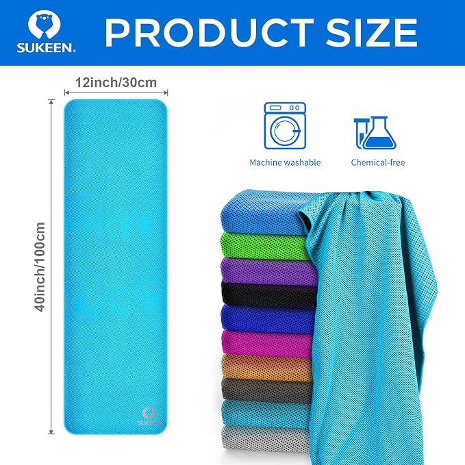 Sukeen Cooling Towels for Neck and Face, 4 Pack Cooling Towels for hot Weather (40"x12"), Cooling Rags for Yoga, Sport, Running, Workout,Gym, Camping, Fitness, Workout & More Activities