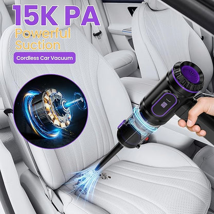 Mini Cordless Car Vacuum Cleaner,15000PA Handheld Vacuum Cleaner,2-in-1 Air Duster and Vacuum Cleaner,Hand Held Vacuum with LCD Display,Multi-Nozzles,Portable Vacuum for Car,Home,Pet Hair,Office